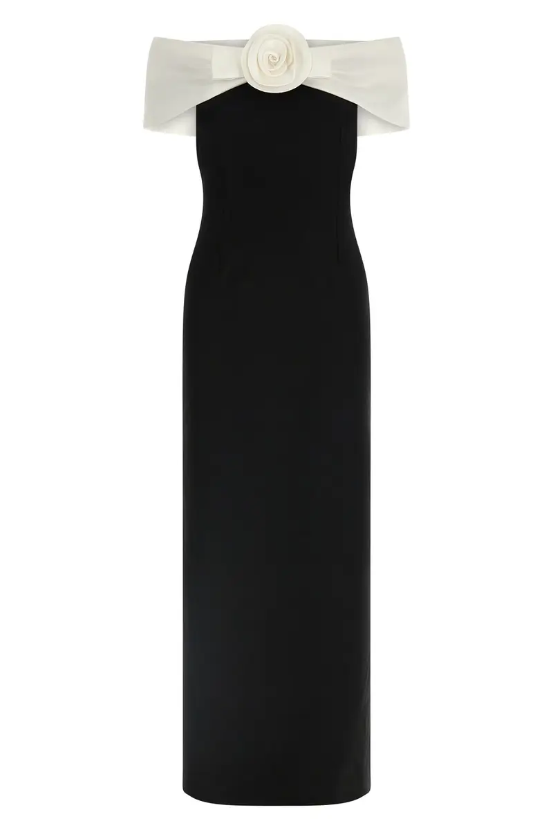 Abito 'Black Crêpe Flower Maxi' Bianco