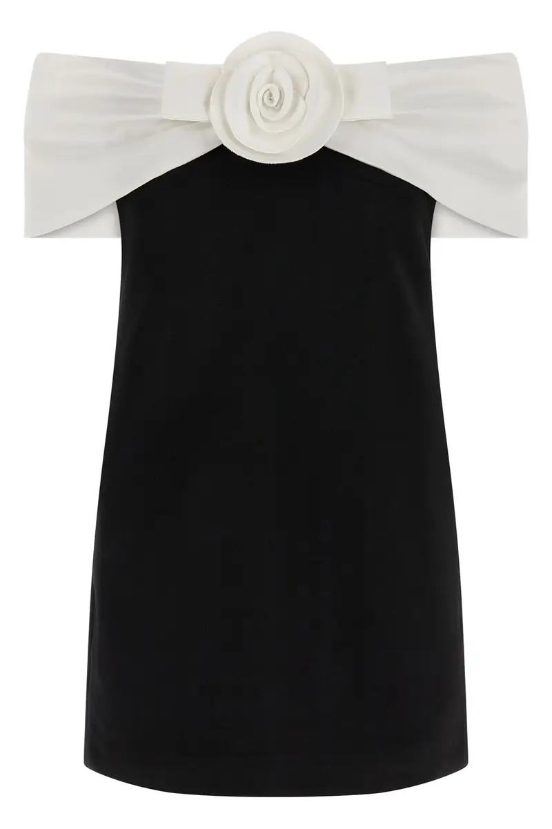 Abito 'Black Crêpe Flower Mini' Bianco