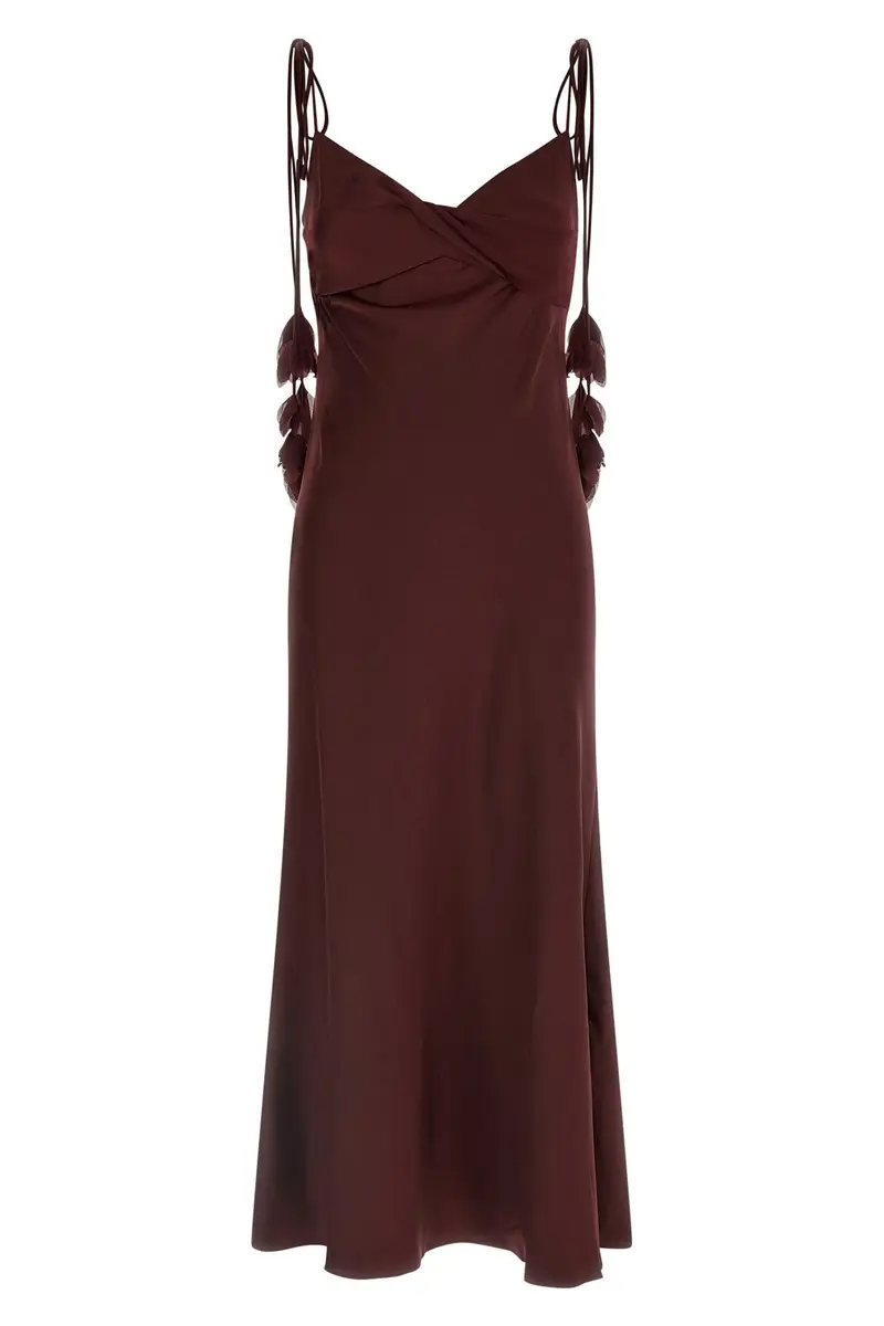 Abito 'Burgundy Satin Flower Midi' Bordeaux