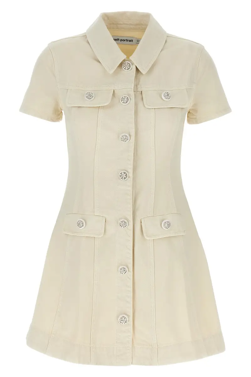 Abito 'Cream Collared Denim Mini' Bianco
