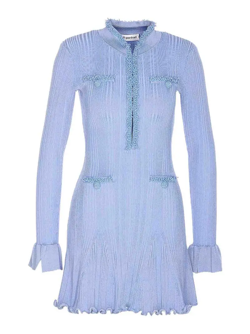 Abito in maglia con finiture di perle Blu
