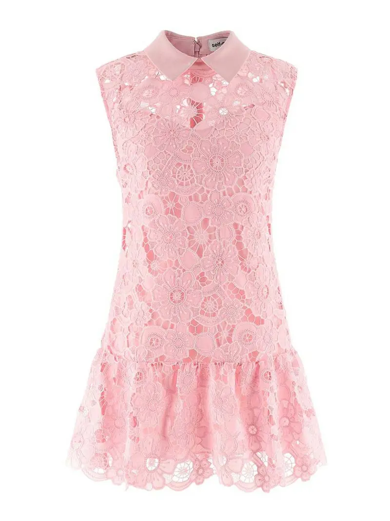 Abito In Pizzo Con Colletto Color Carne E Neutri