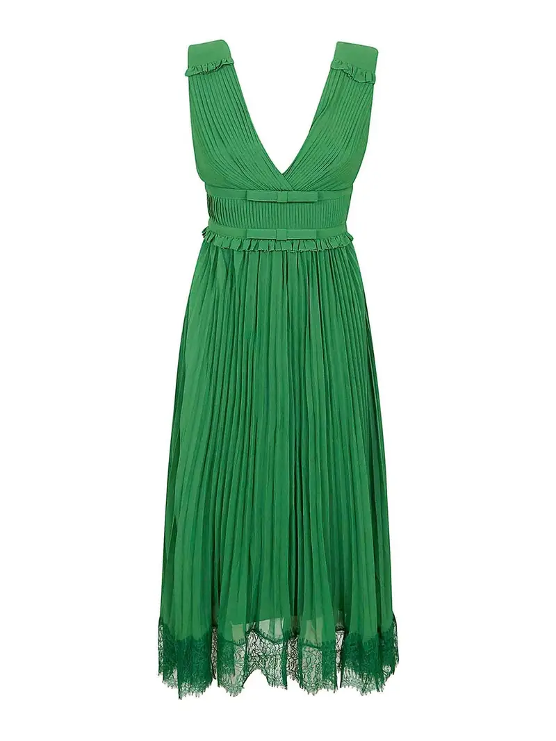 Self Portrait Abito longuette in chiffon verde