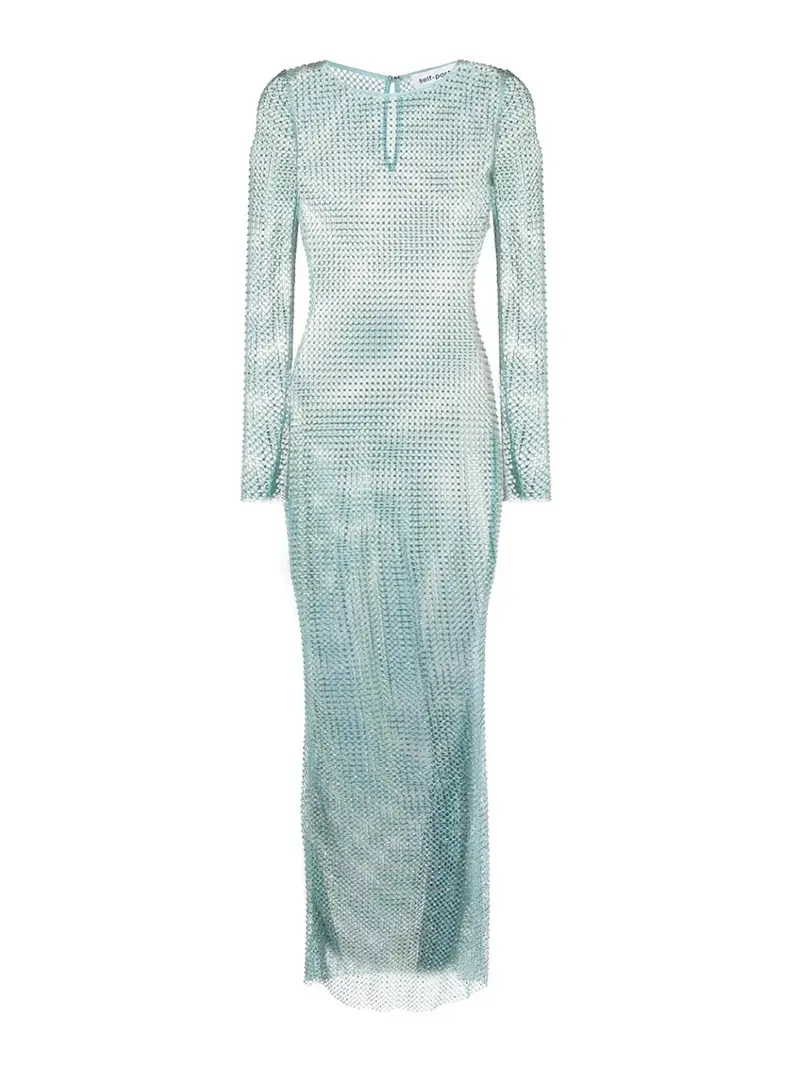 Abito lungo a rete Verde