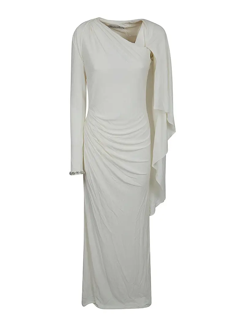 Abito lungo drappeggiato in jersey bianco