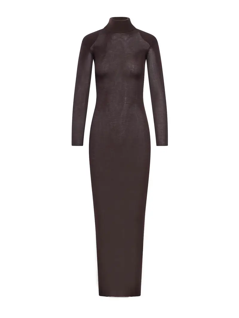 Abito lungo in maglia di viscosa marrone