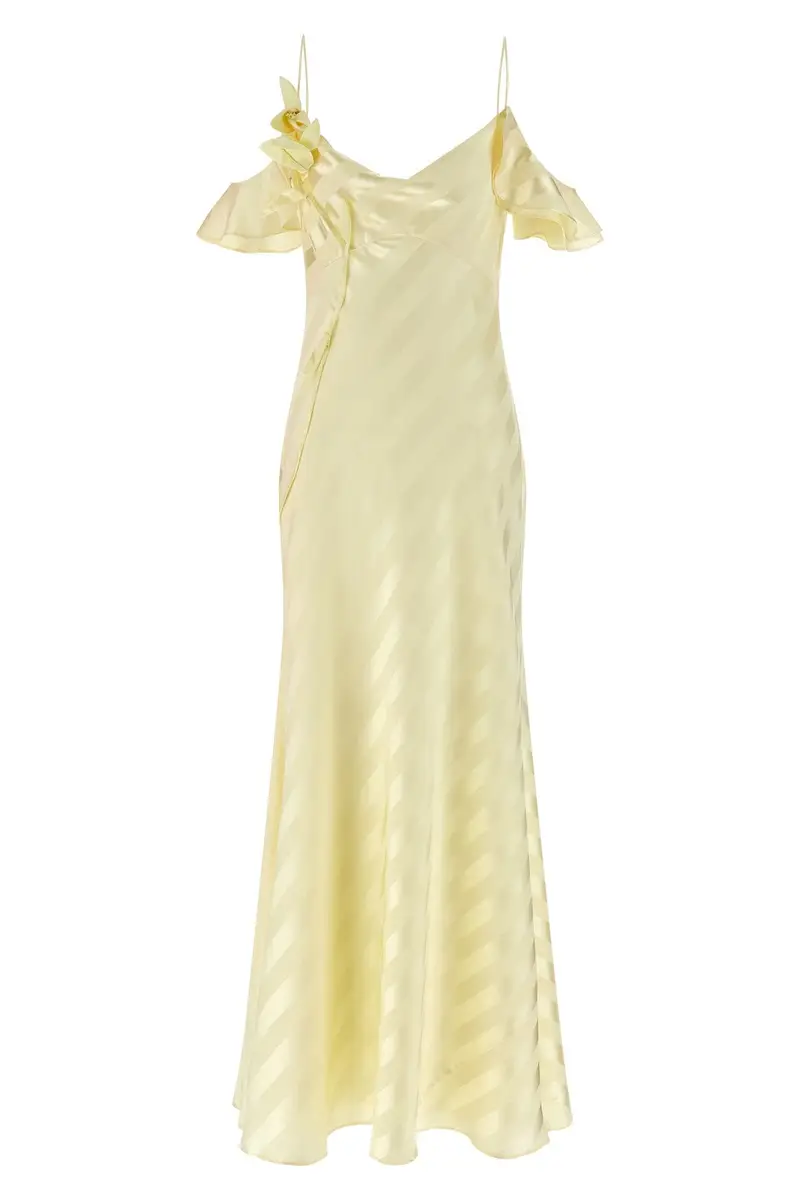 Abito Lungo Satin Striped Giallo