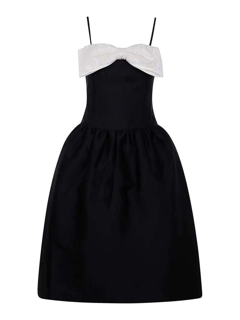 Abito midi con fiocco a contrasto Nero
