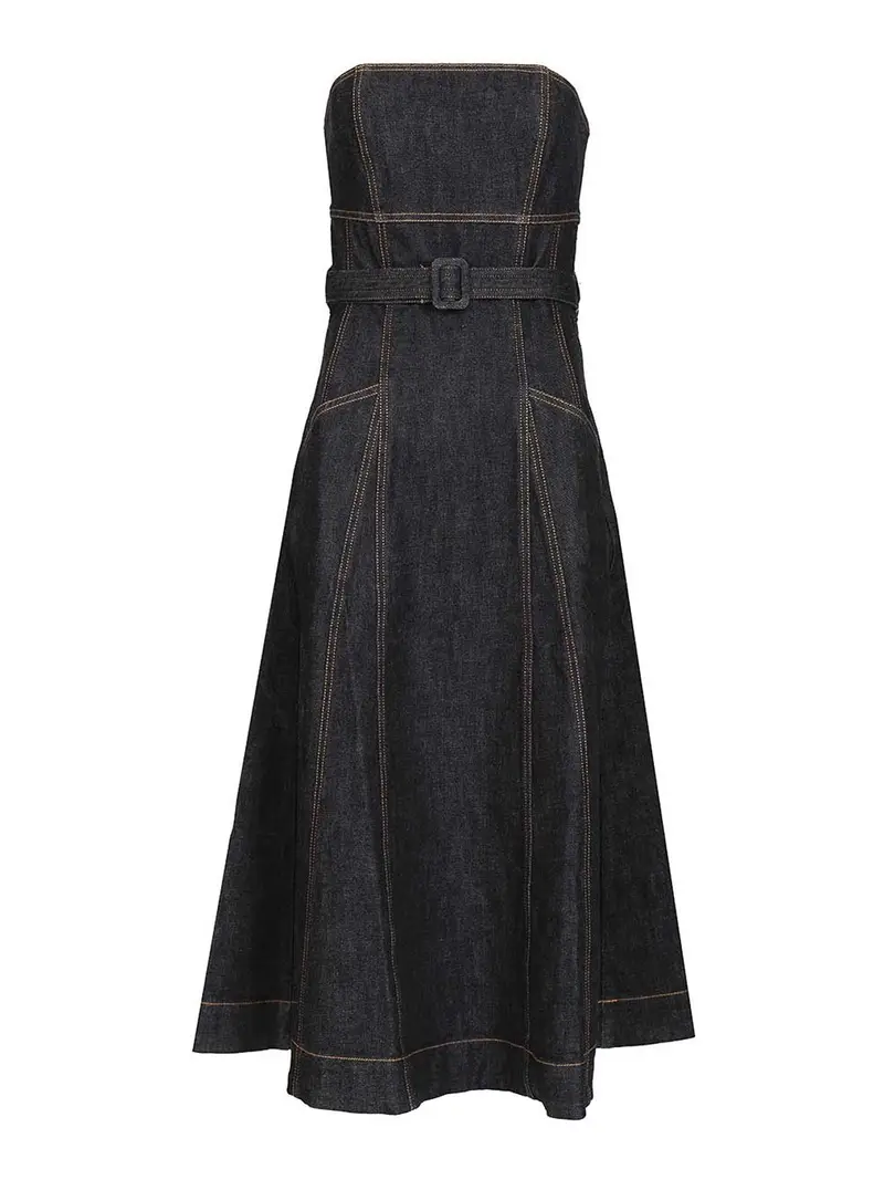 Abito midi di denim bandeau Blu