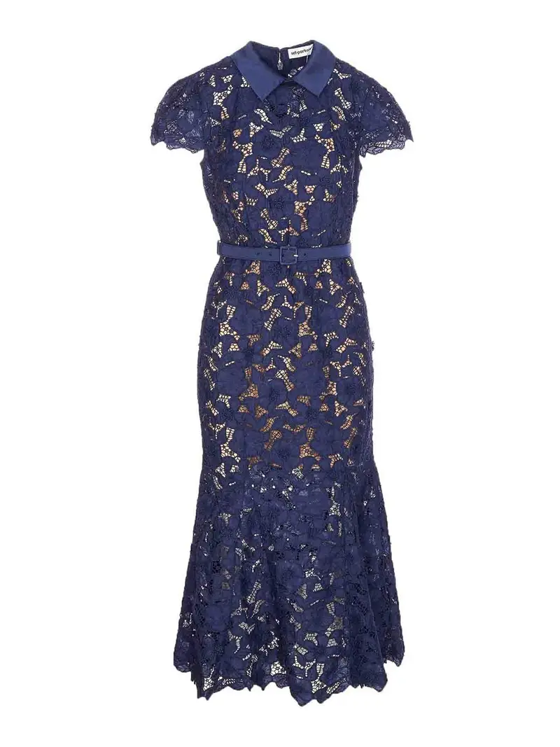 Abito midi in pizzo guipure Blu