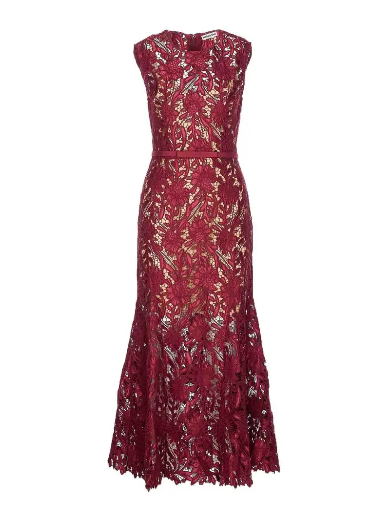 Abito midi in pizzo guipure Rosso