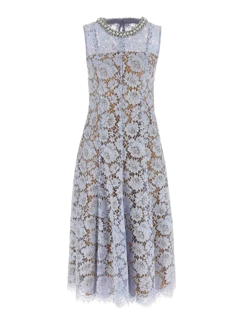Abito midi perla in pizzo blu fine Azzurro