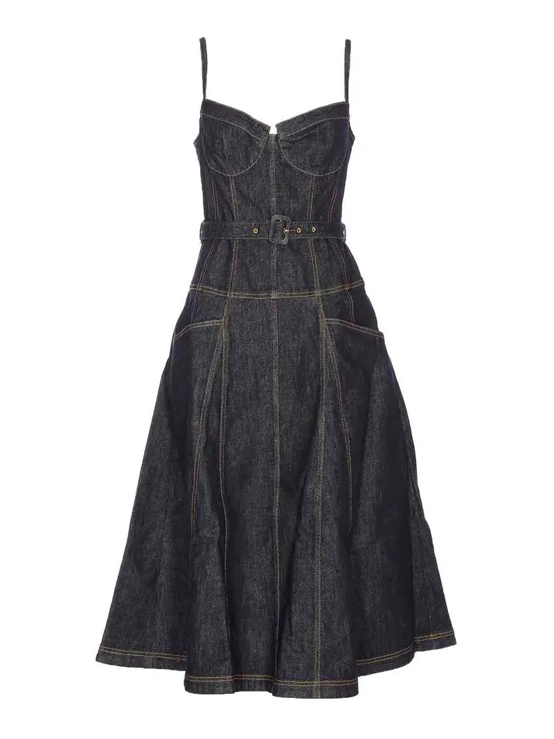 Abito midi svasato in denim Blu