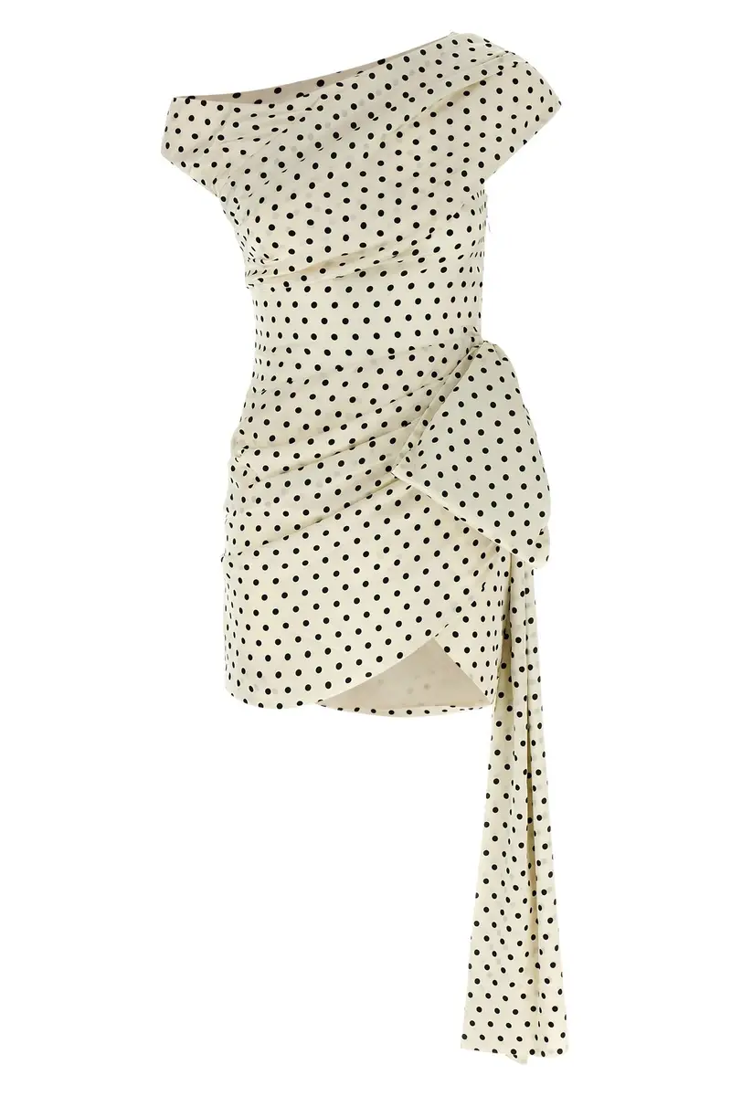 Abito 'Polka Dot Satin Tie Side Mini' Bianco
