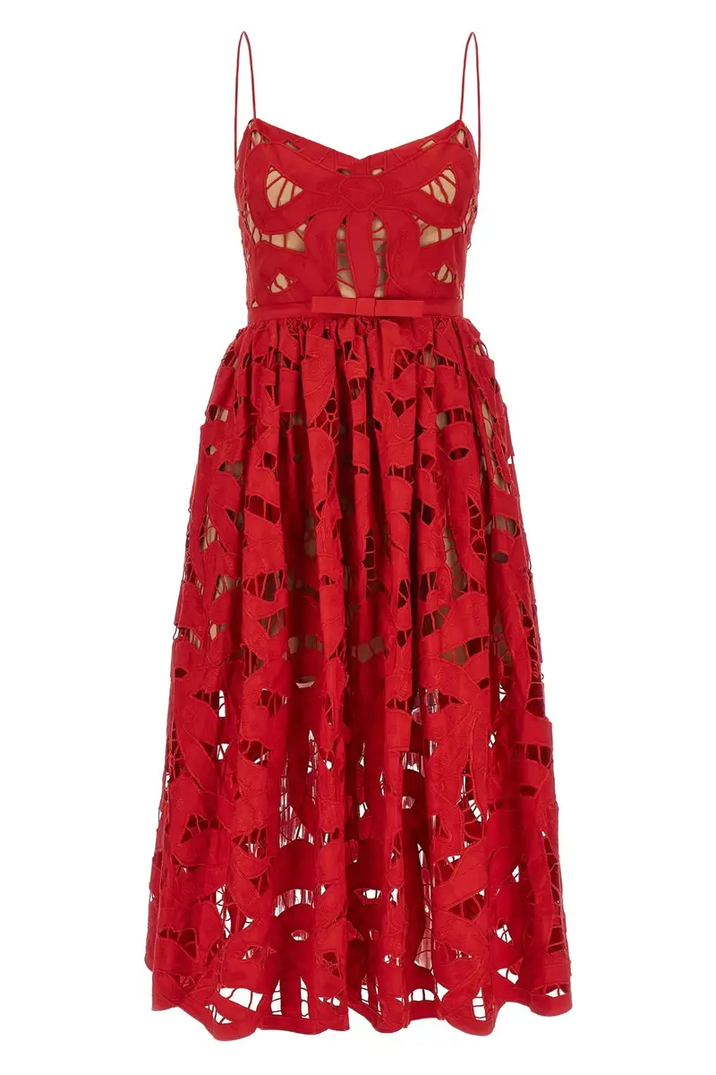 Abito 'Red Bow Embroidered Midi' Rosso
