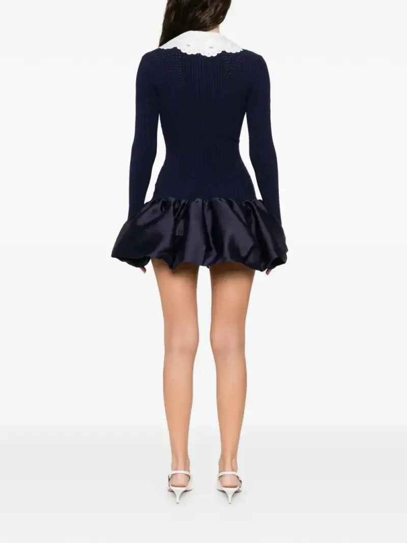 Abito sofisticato con colletto in pizzo BLU miniatura 2