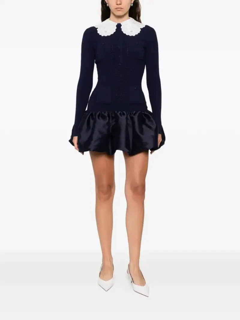 Abito sofisticato con colletto in pizzo BLU miniatura 3