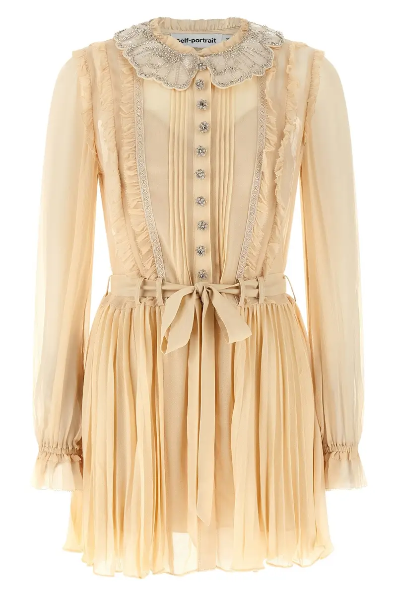 Abito 'Tan Pleated Georgette Mini' Giallo