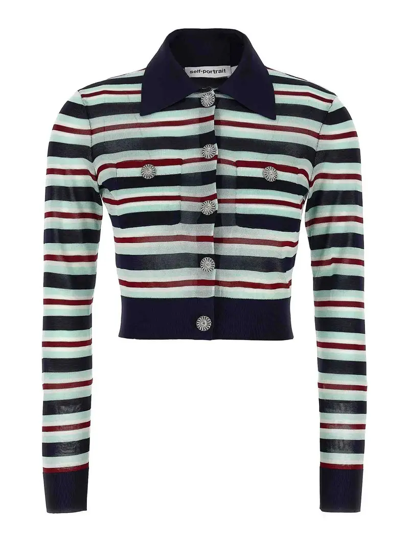 Cardigan a maglia viscosa a strisce navy Multicolore