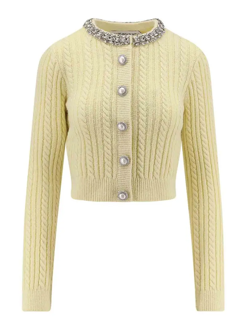 Cardigan In Misto Lana Con Strass Giallo