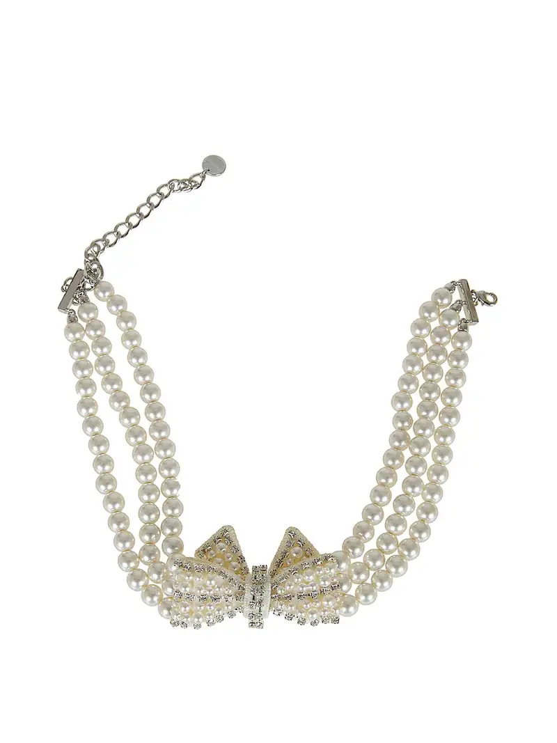 Collana con fiocco in raso di perle Crema