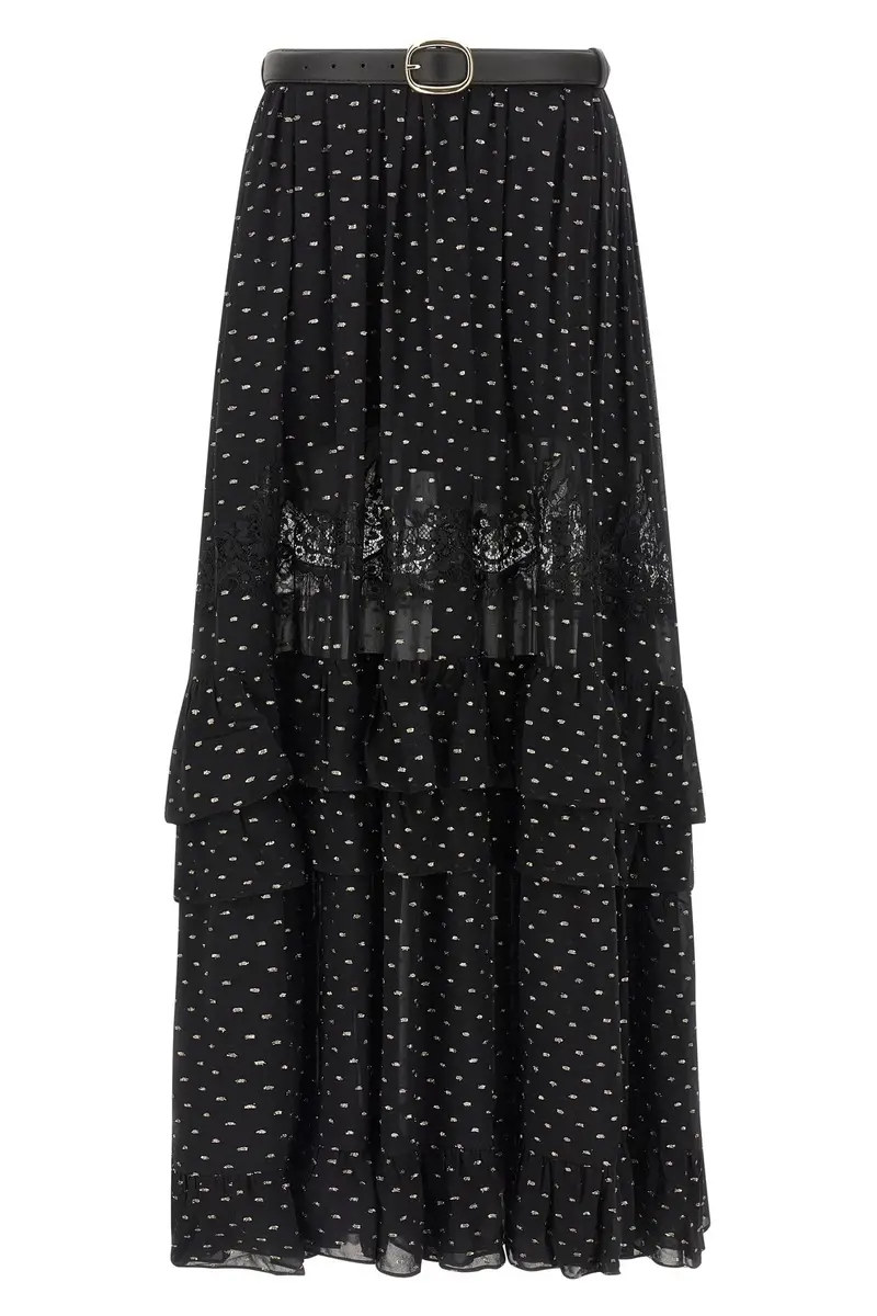 Gonna 'Black And Gold Chiffon Lace Maxi' Nero