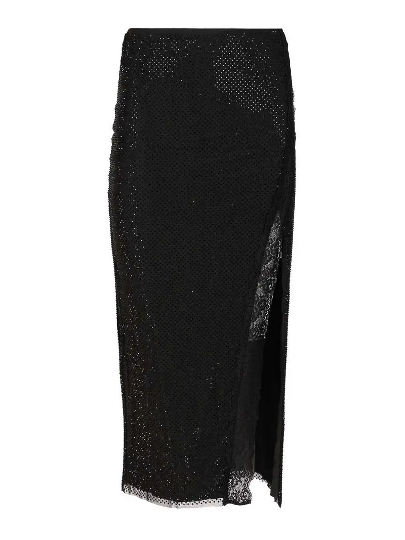 Gonna midi con strass Nero