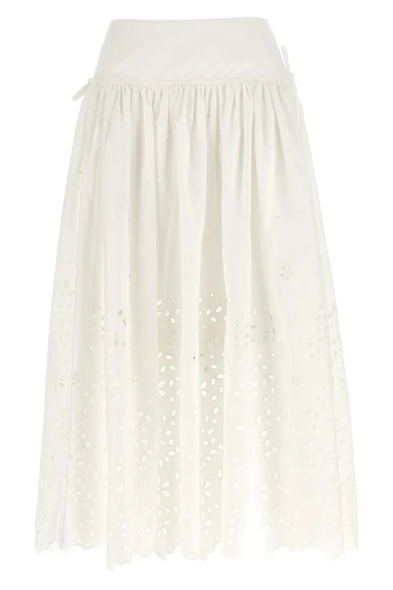 Gonna White Cotton Embroidered Midi Bianco