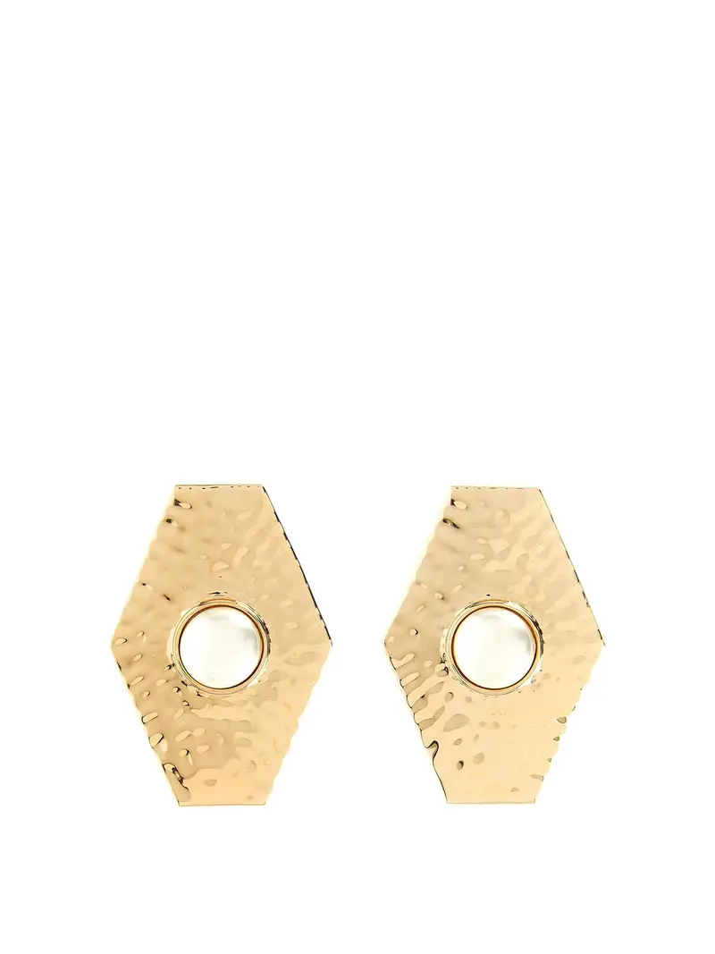 Grandi orecchini di perle dorate martellate Oro