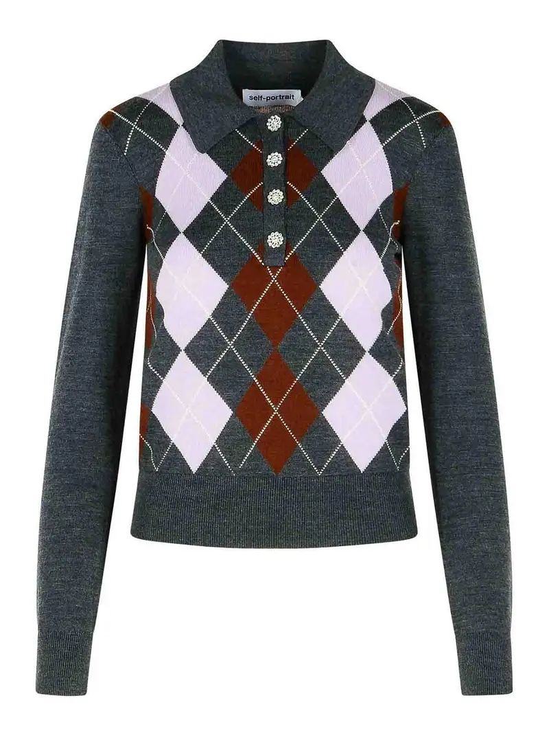 Maglione in lana grigia a rombi Grigio