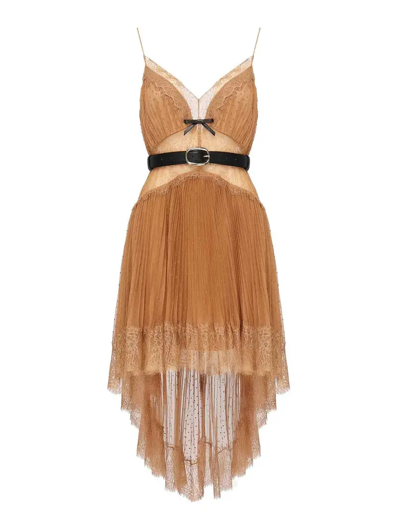 Mini Vestito a rete a pois Marrone