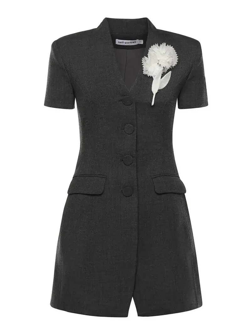 Mini Vestito Con Dettaglio Floreale Grigio