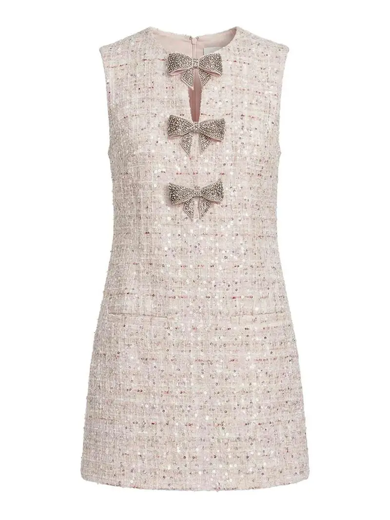 Mini Vestito Con Fiocco BouclÃ© E Paillettes Color Carne E Neutri