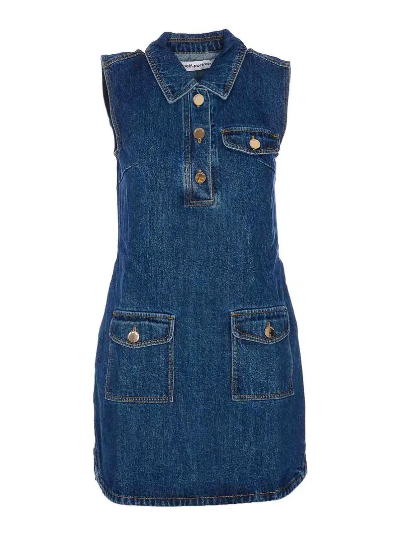 Mini Vestito senza maniche in denim Blu