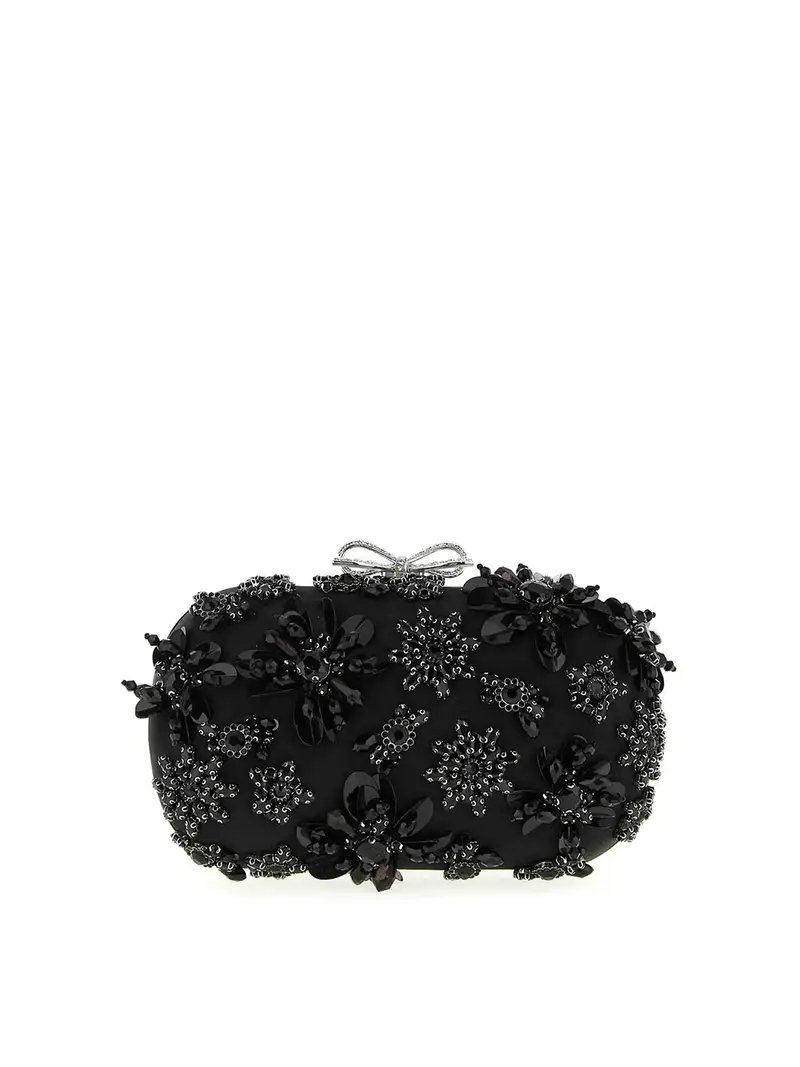 Pochette in cristallo floreale satinato nero