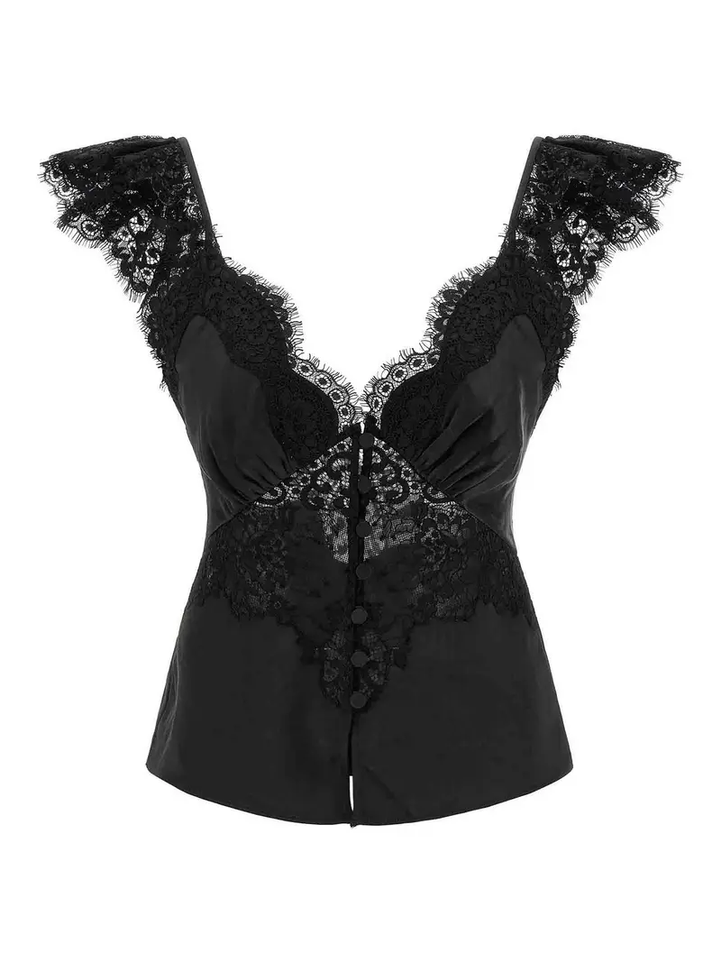 Top in pizzo di raso nero