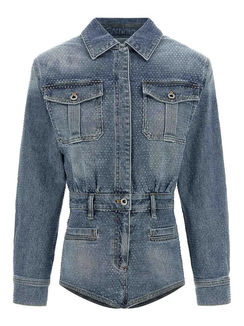 Tuta in denim con strass Blu