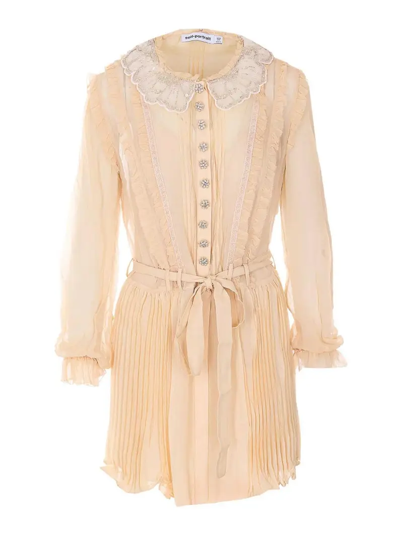 Vestito in georgette plissettato Beige
