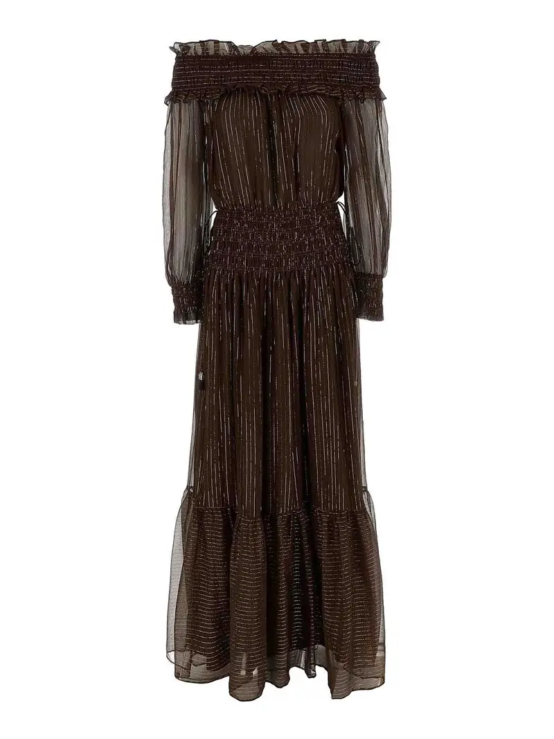 Vestito lungo in georgette marrone