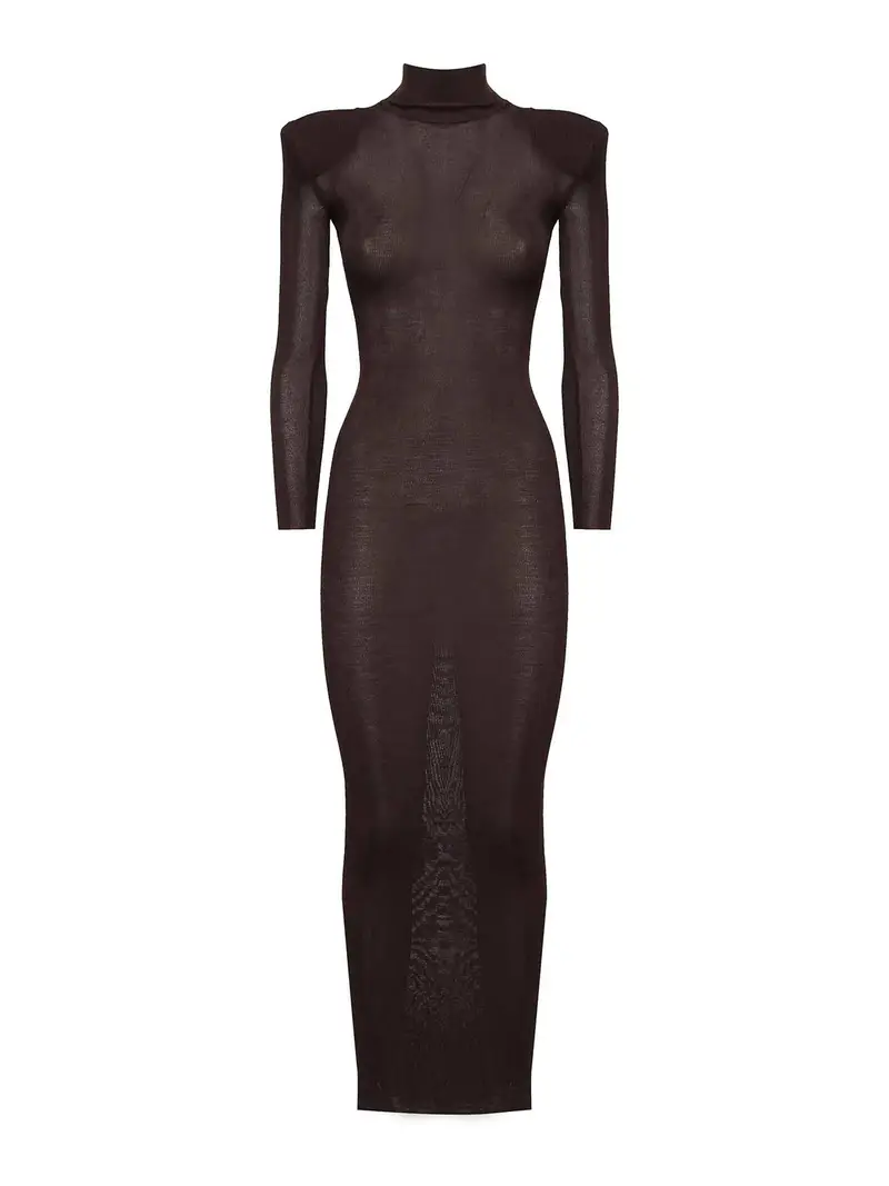 Vestito lungo in maglia viscosa Marrone