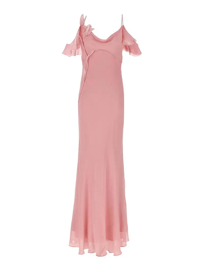 Vestito maxi fiore georgette rosa Color Carne E Neutri