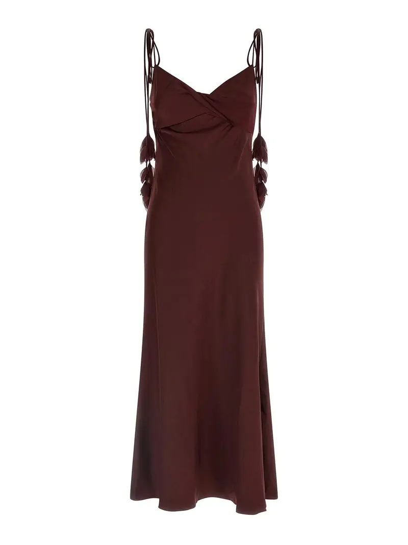 Vestito midi a fiori in raso bordeaux Rosso Scuro