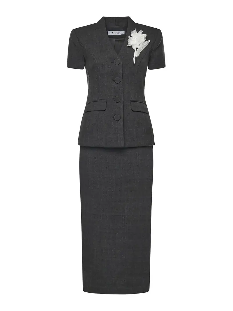 Vestito Midi Con Dettagli Floreali Grigio