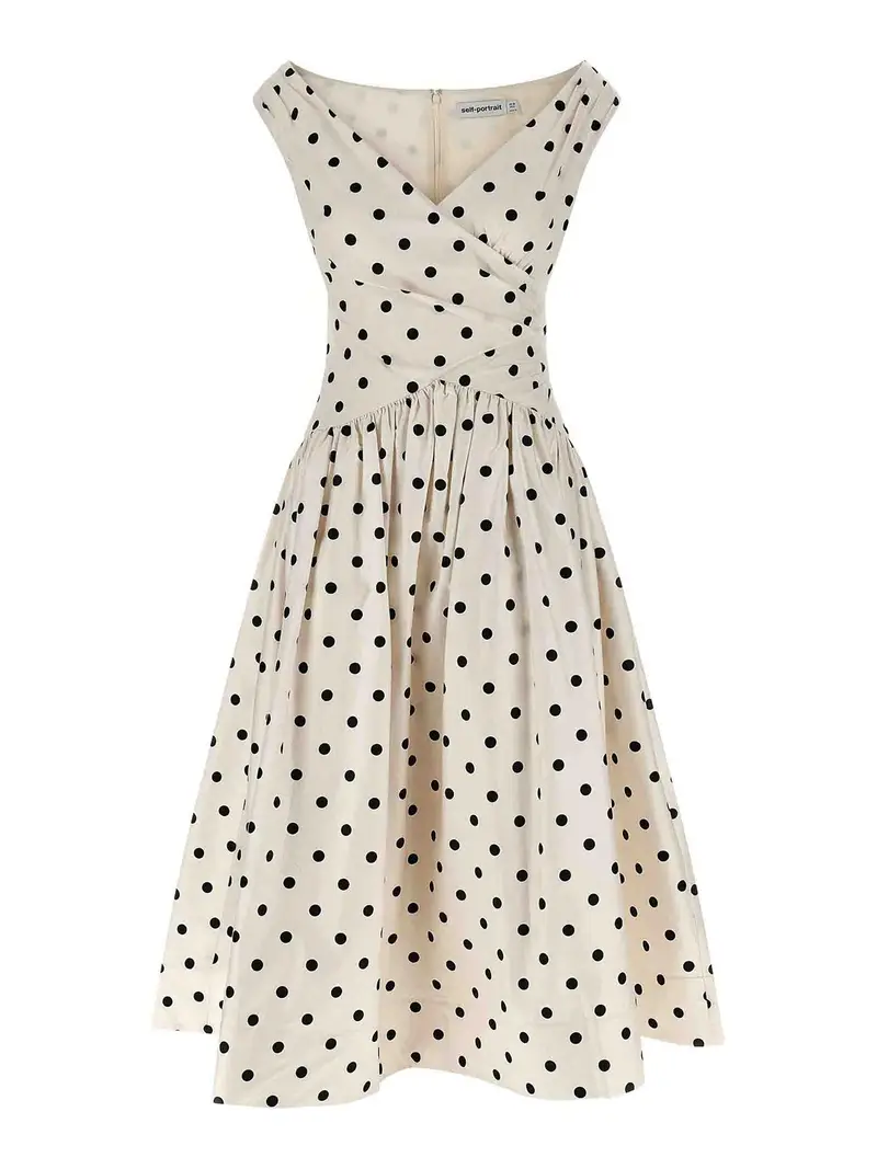 Vestito midi in cotone a pois color crema Bianco