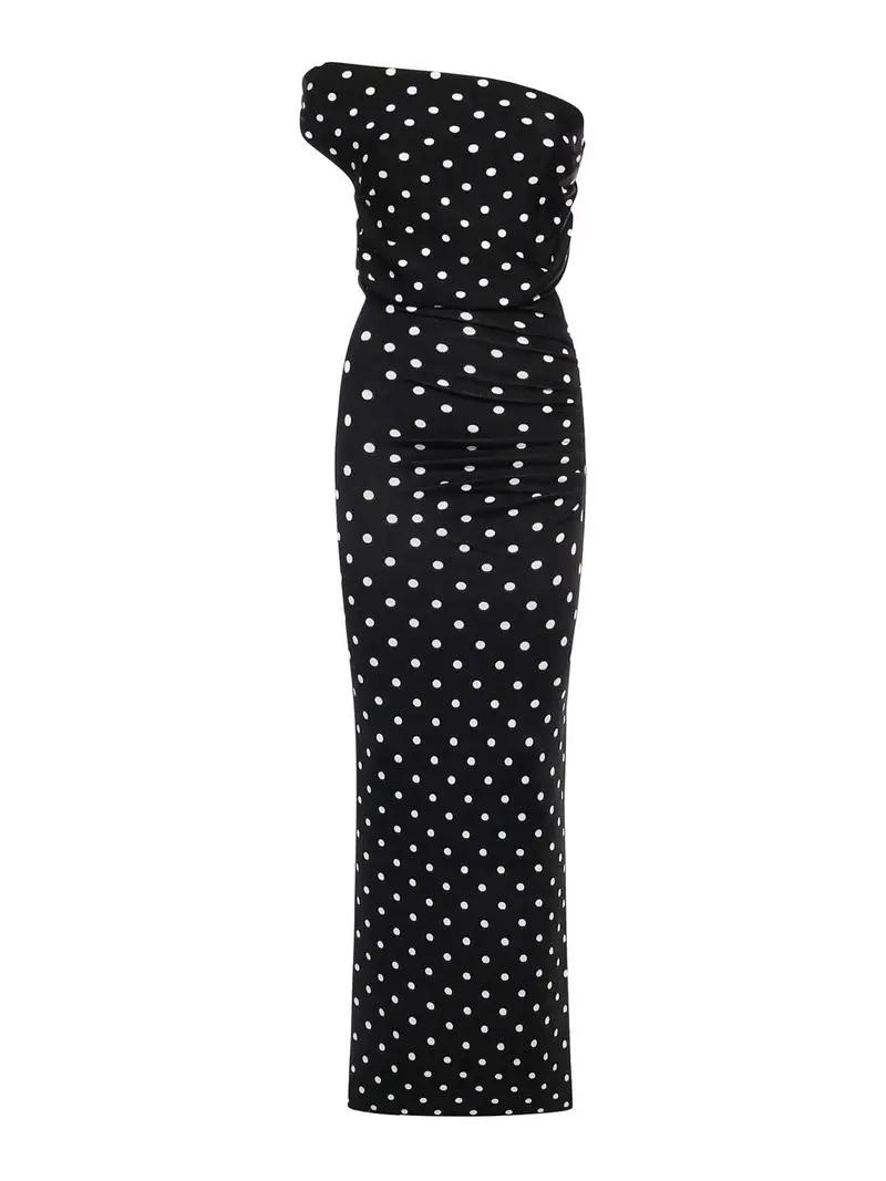 Vestito midi in maglia a pois drappeggiato Nero