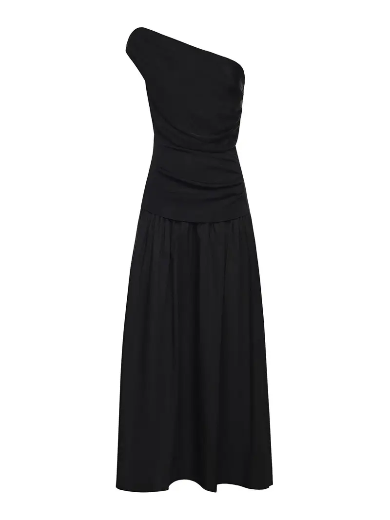 Vestito midi in maglia drappeggiato Nero