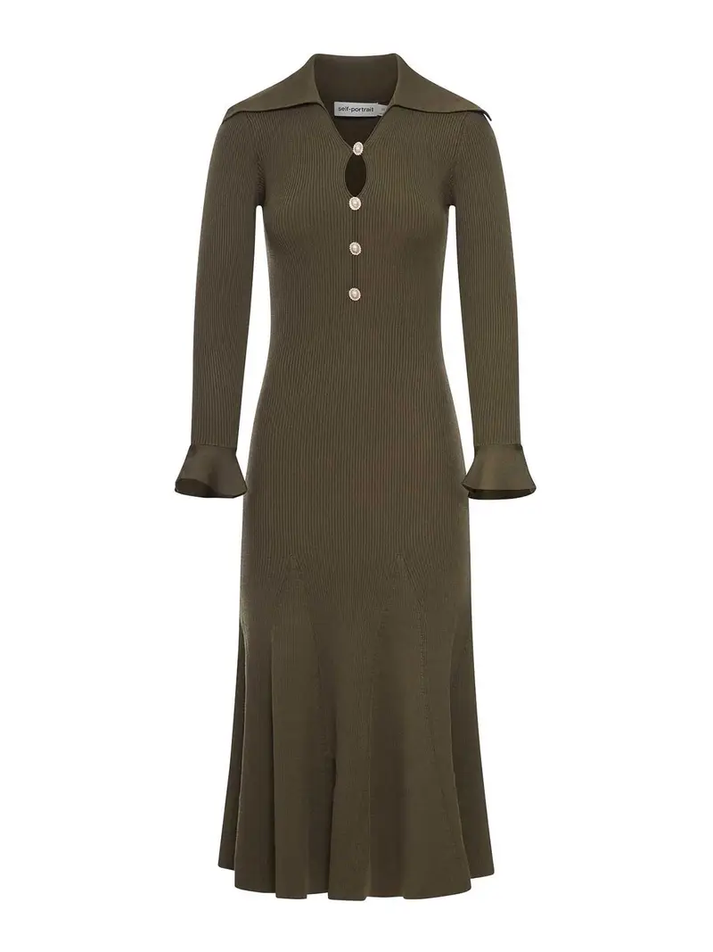 Vestito midi in maglia traforata Verde