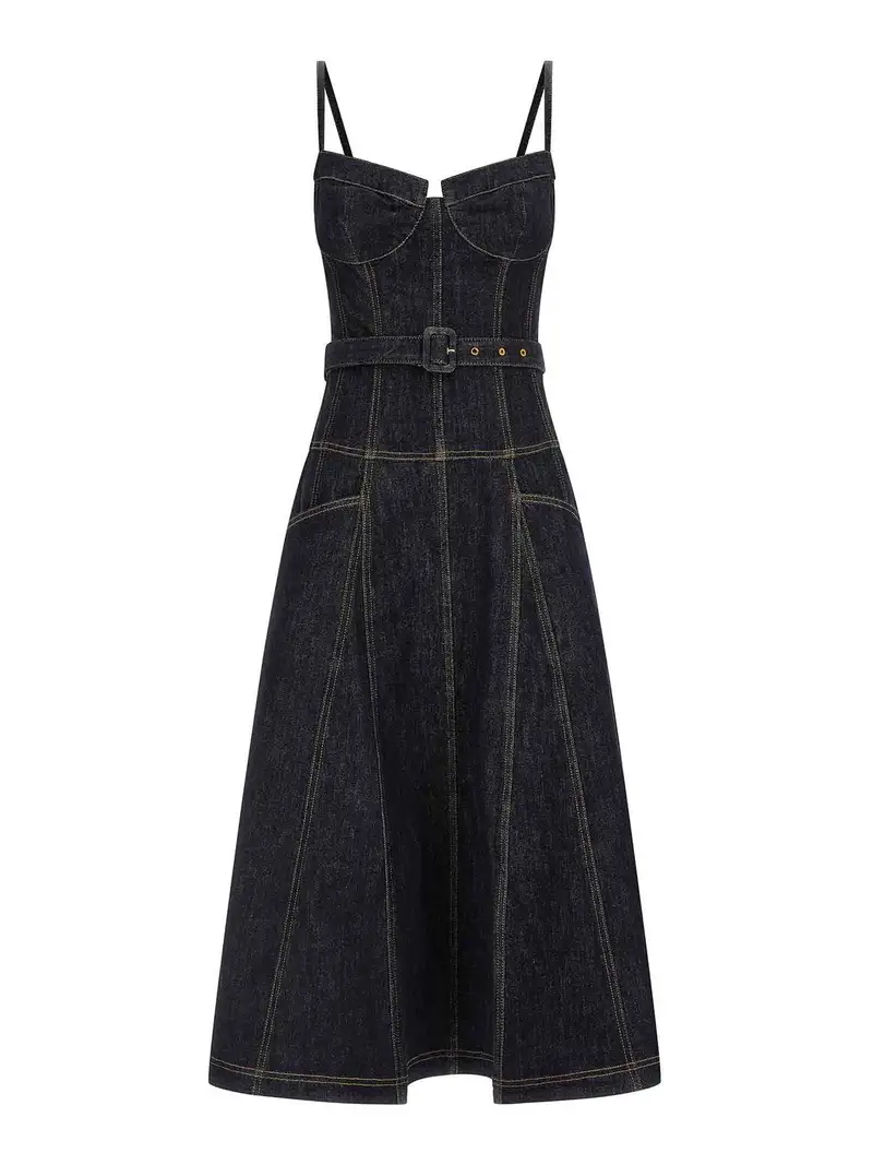 Vestito midi svasato in denim indaco Blu