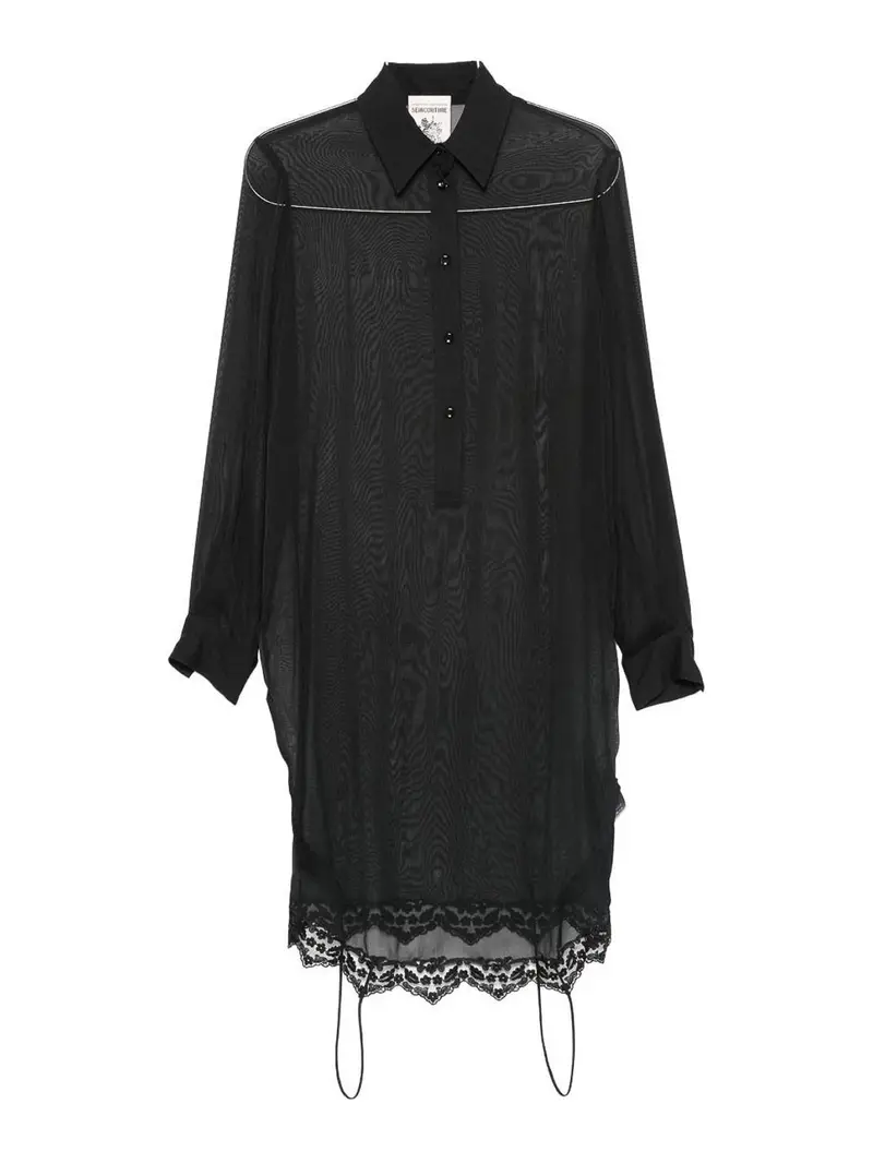 Camicia Lunga in Misto Seta Nero