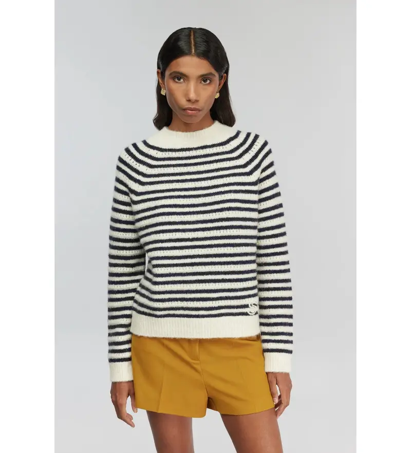 per donna Y5WF12 Maglione a righe Morgana (S), Bianco, Casual, Poliestere, Navy